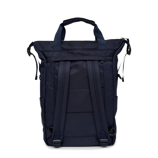AY Studios Backpack Navy Blue rugzak, van achteren met schouderriemen zichtbaar