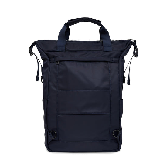 AY Studios Backpack Navy Blue rugzak, van achteren met opgeborgen draagriemen