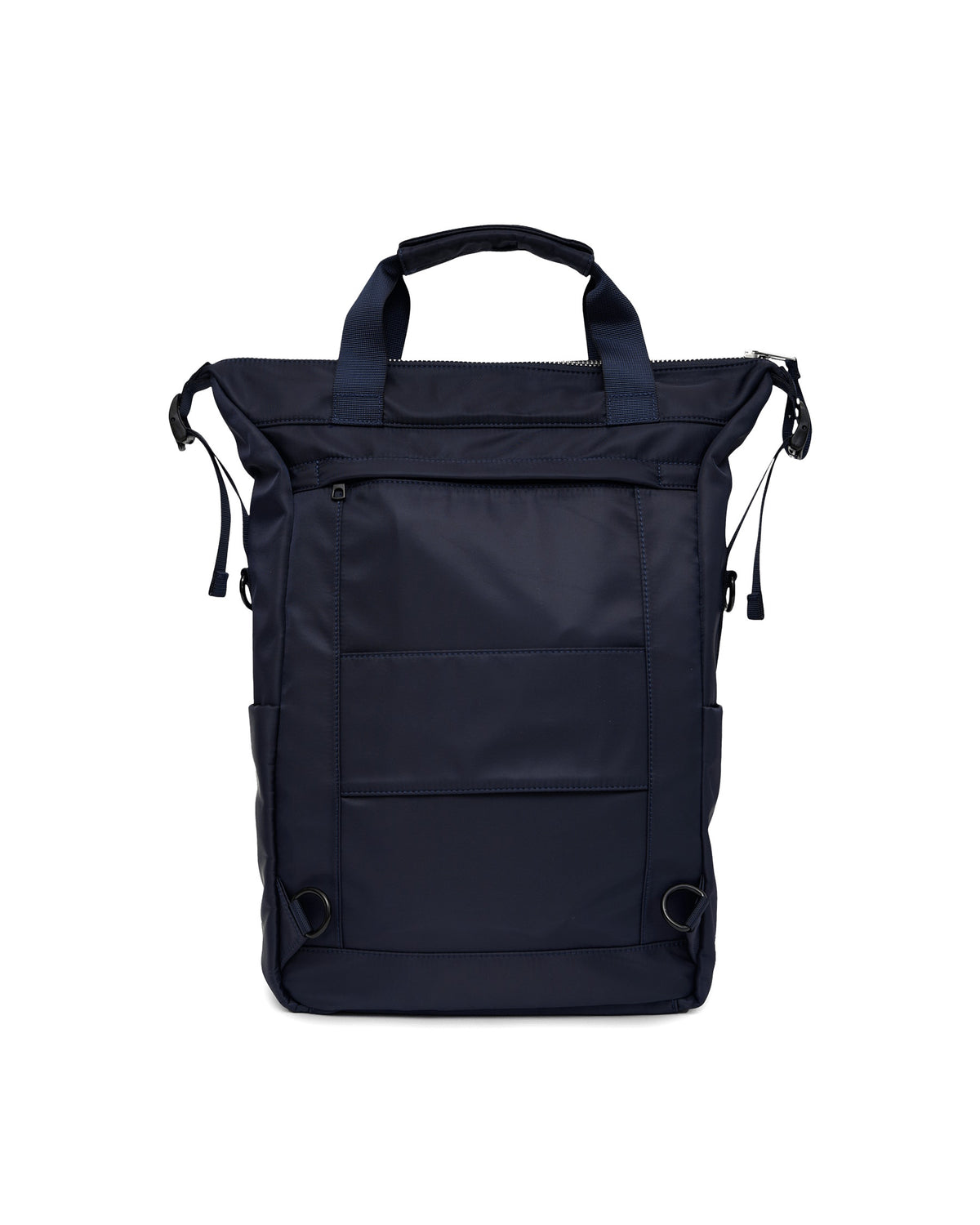 AY Studios Backpack Navy Blue rugzak, van achteren met opgeborgen draagriemen