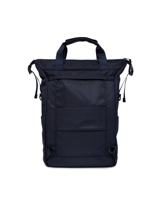 AY Studios Backpack Navy Blue rugzak, van achteren met opgeborgen draagriemen