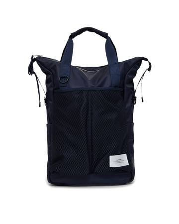 AY Studios Backpack Navy Blue rugzak, van voren met handgrepen en meshvak