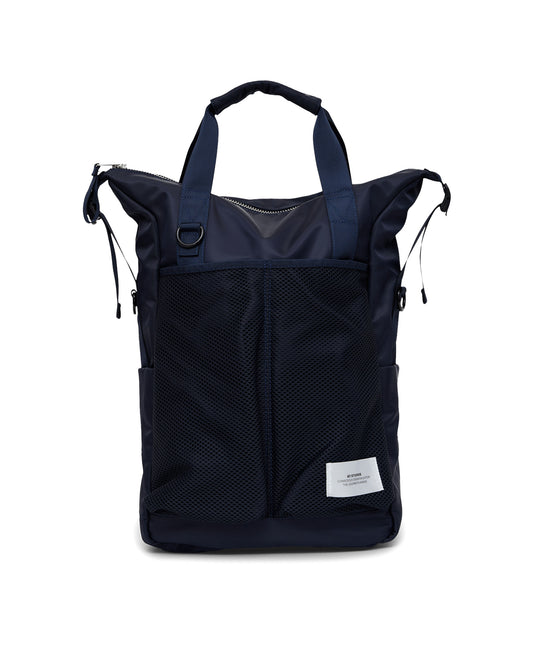 AY Studios Backpack Navy Blue rugzak, van voren met handgrepen en meshvak