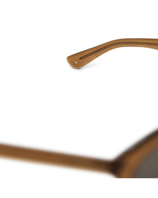 AY Studios Palmer Caramel Brown zonnebril, detailcompositie van de veer en het montuur