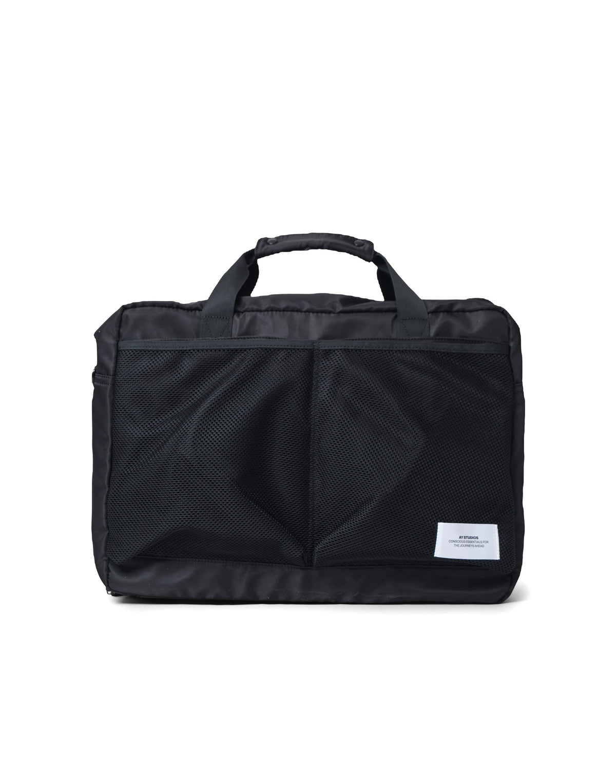 AY Studios Weekend Bag Black reistas, van voren met handgrepen en meshvakken