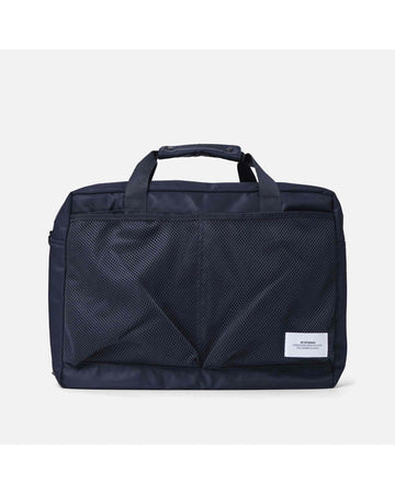 AY Studios Weekend Bag Navy Blue reistas, van voren met handgrepen en meshvakken