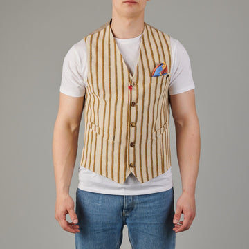 BOB Striped Gilet Beige Rust – productbeeld 1