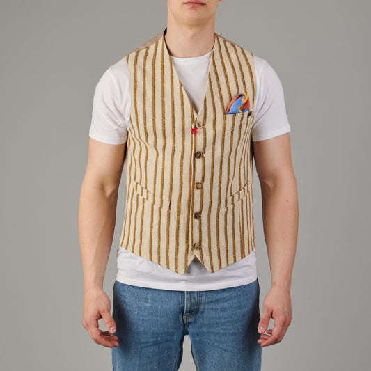 BOB Striped Gilet Beige Rust – productbeeld 1