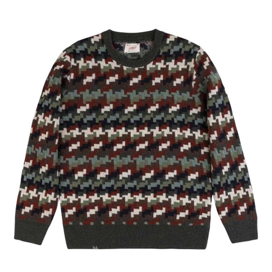 BOB Sound meerkleurige pull met geometrisch patroon en ronde hals, vooraanzicht