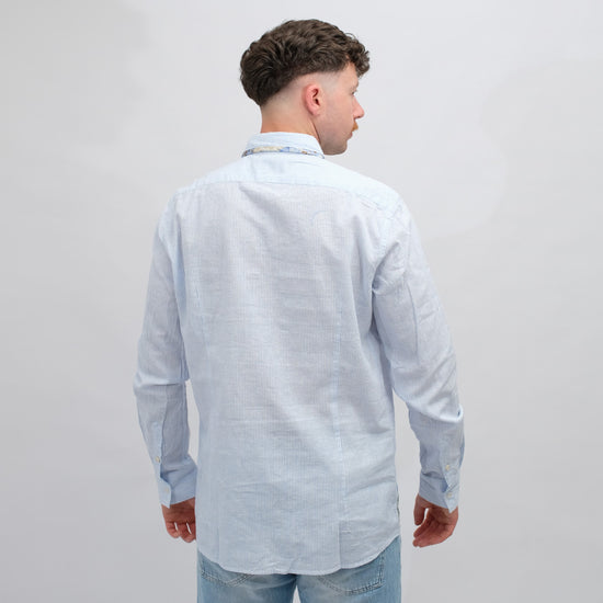 BOB Linen Embroidered Shirt Light Blue Stripe – productbeeld 4