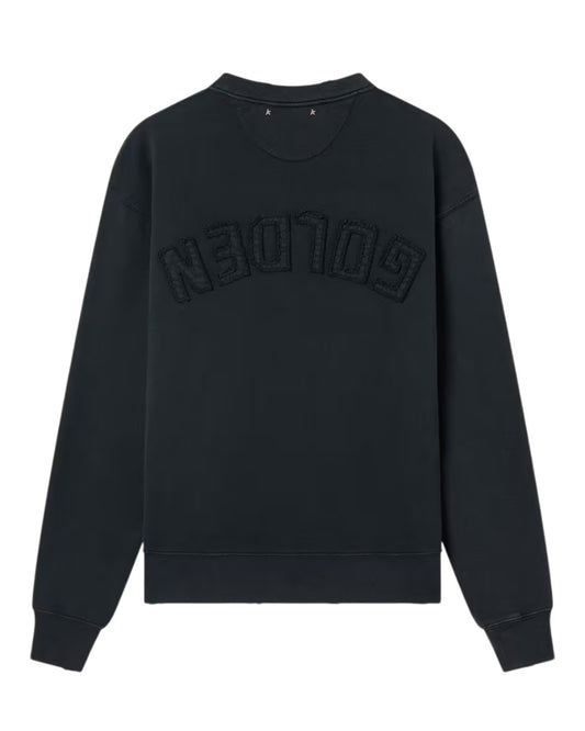 Golden Goose boxy sweatshirt in washed black katoenen fleece met logo patch – Checkpoint Mol