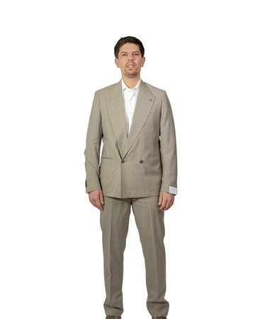 Beige Krijtstreep Double Breasted Suit
