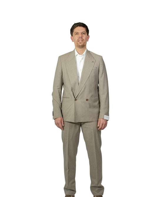 Beige Krijtstreep Double Breasted Suit
