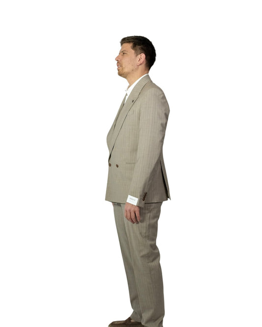 Beige Krijtstreep Double Breasted Suit