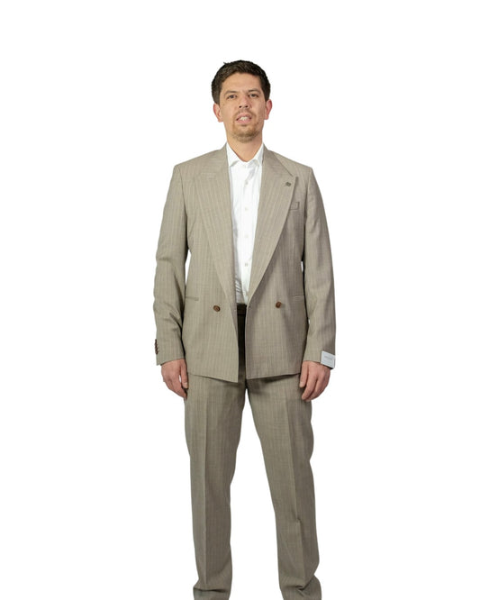 Beige Krijtstreep Double Breasted Suit
