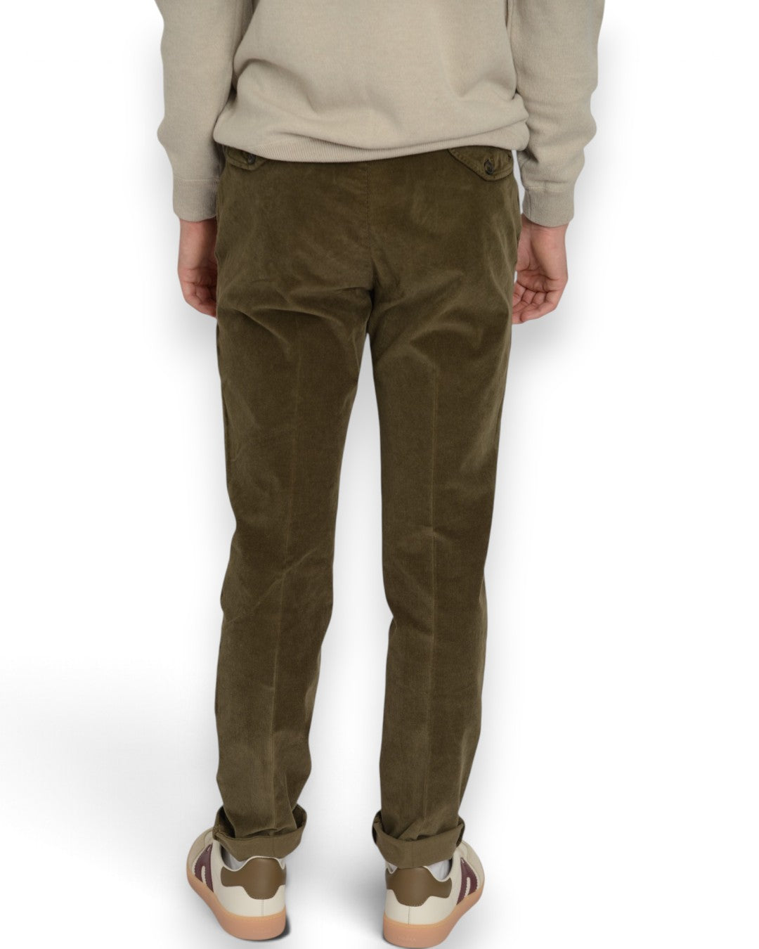 Briglia 1949 BG41 fijne corduroy broek Military Green – achteraanzicht met achterzakken