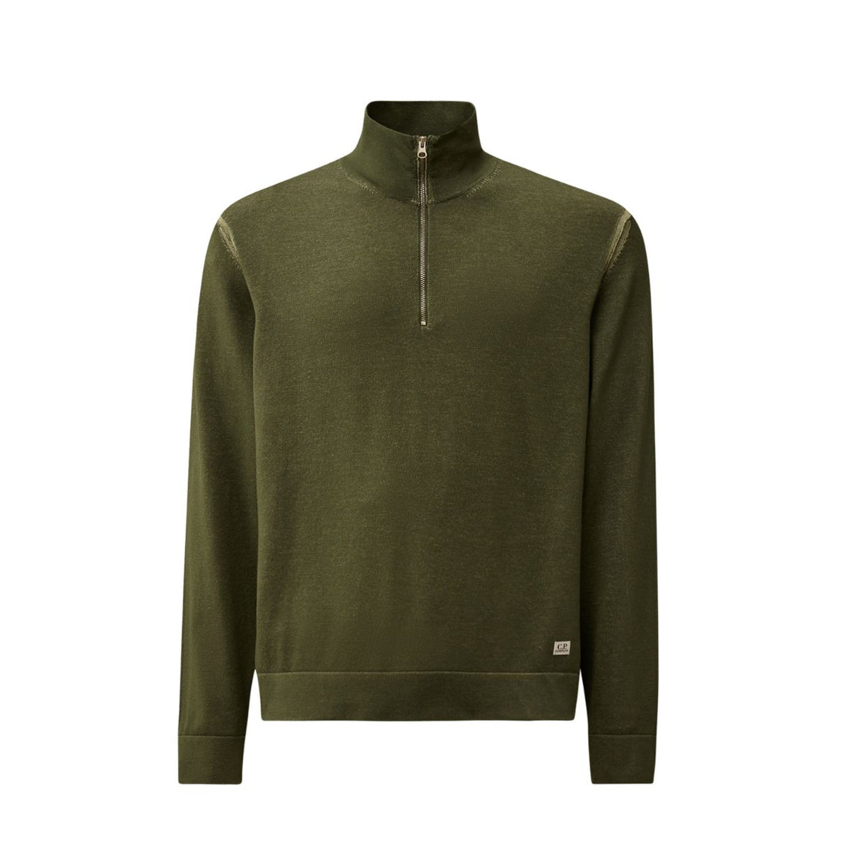 C.P. Company Vanisè Cotton Nylon Half Zip Pullover Thyme – vooraanzicht