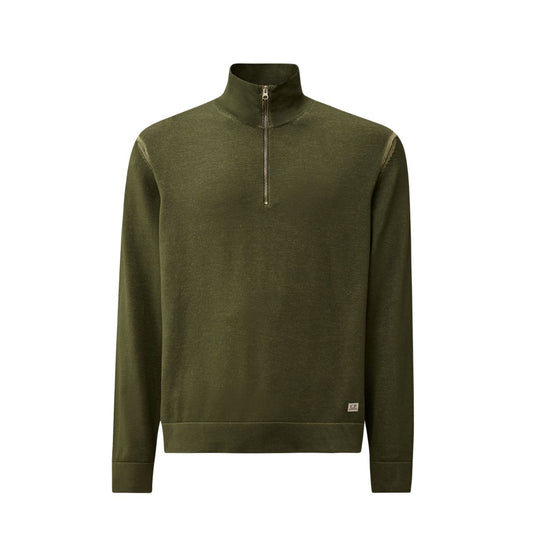 C.P. Company Vanisè Cotton Nylon Half Zip Pullover Thyme – vooraanzicht