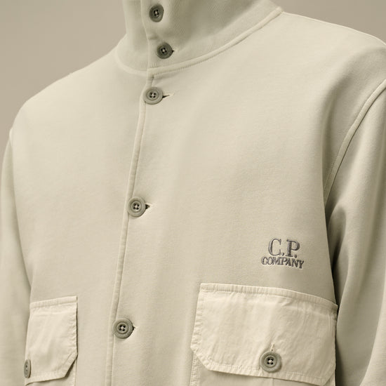 C.P. Company Blue Fox Cotton Fleece Full Button Sweater – productbeeld 3