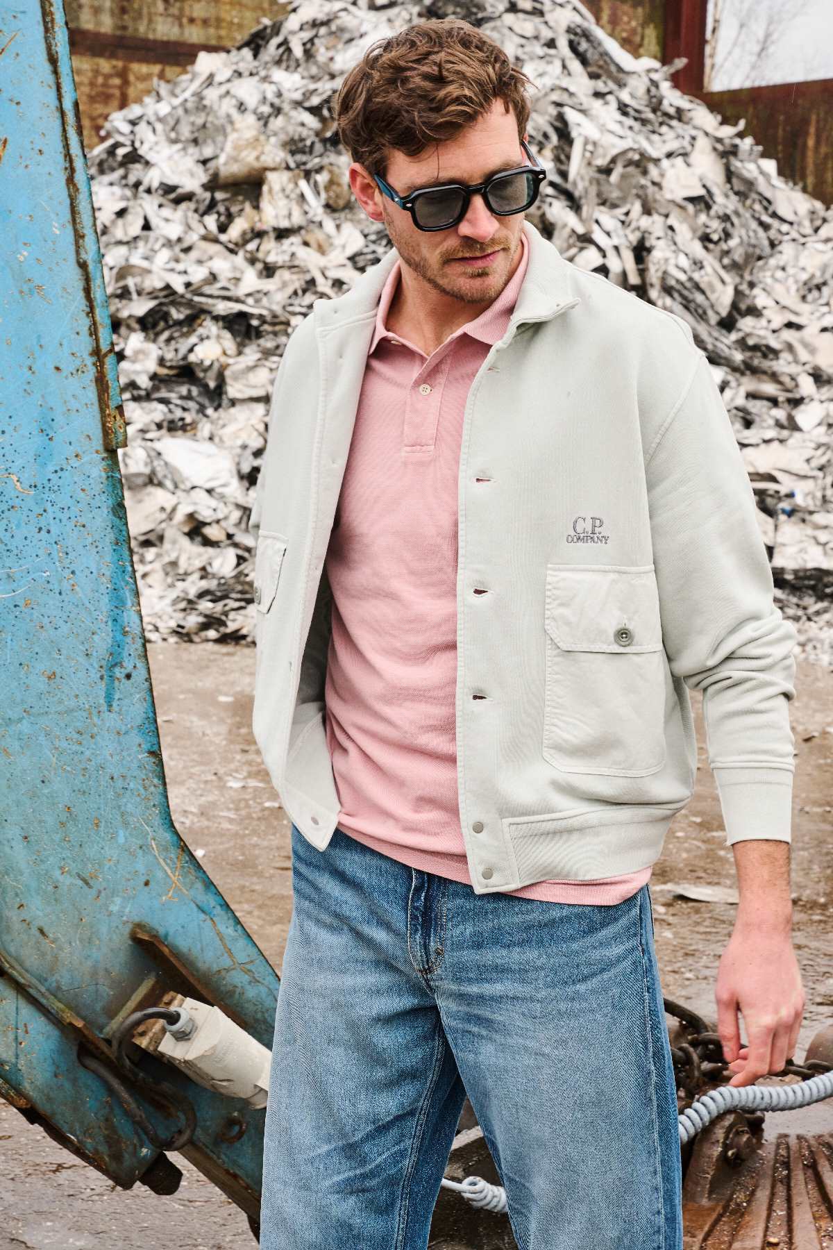 C.P. Company Blue Fox Cotton Fleece Full Button Sweater – productbeeld 4