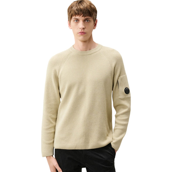 C.P. Company Waffle Knit Cotton Crewneck Sweater Silver Birch – productfoto 4 | Checkpoint Mol