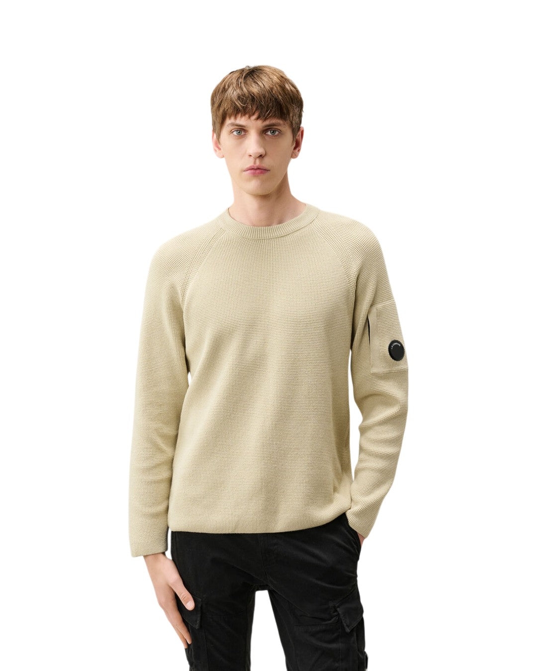 C.P. Company Waffle Knit Cotton Crewneck Sweater Silver Birch – productfoto 4 | Checkpoint Mol