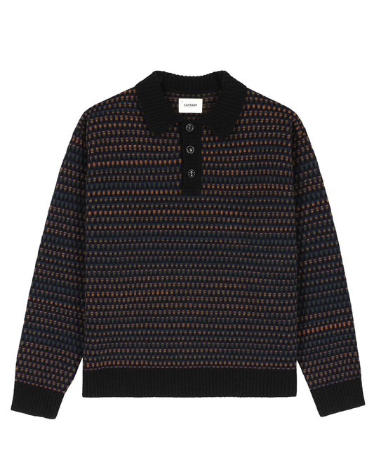 Castart Meryon Textured Wool Blend Polo Blue – vooraanzicht