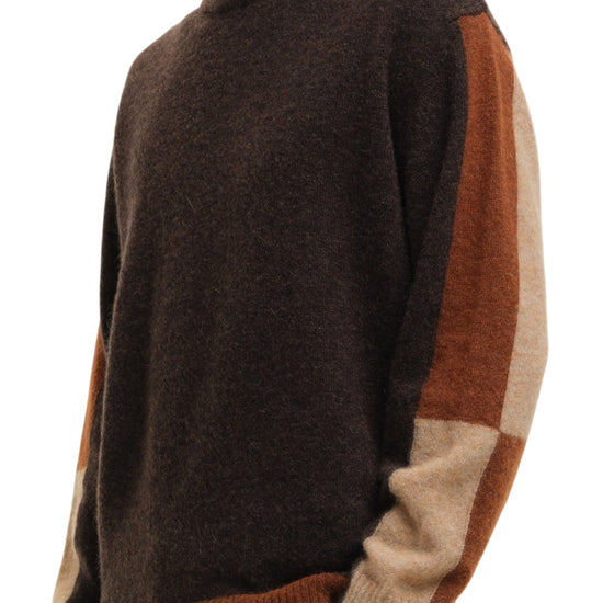 Morley Fluffy Alpaca Mix Color Block Crewneck Pullover Brown