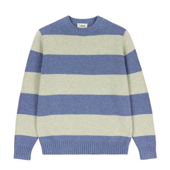 Castart Blue Off White Stripe Popellino Wool Pullover – vooraanzicht