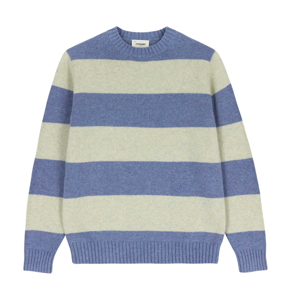 Castart Blue Off White Stripe Popellino Wool Pullover – vooraanzicht