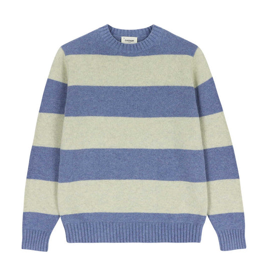Castart Blue Off White Stripe Popellino Wool Pullover – vooraanzicht