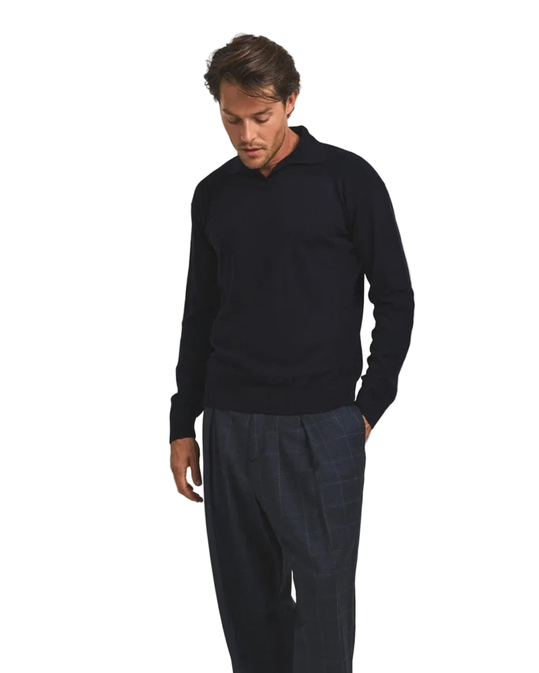César Casier Amory Merino Wool Polo Navy gedragen
