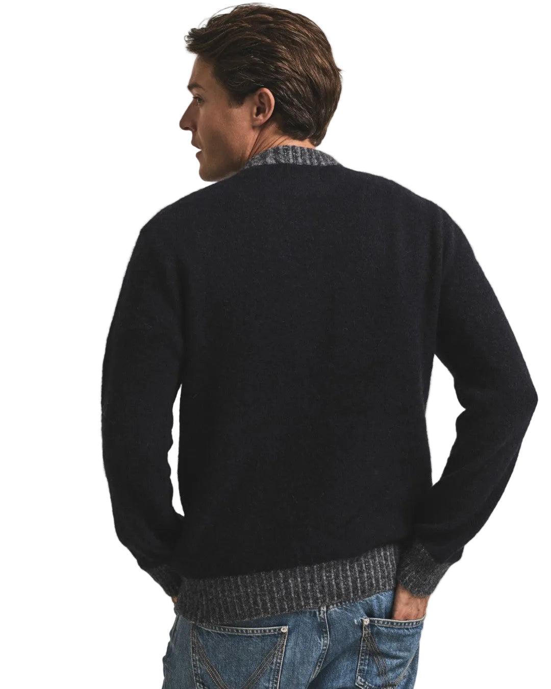 Achterkant Cesar Casier Gstaad Baby Alpaca Sweater Blue bij Checkpoint Mol