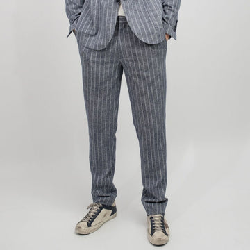 CIRCOLO Blue Pinpoint Piquet Trousers – vooraanzicht