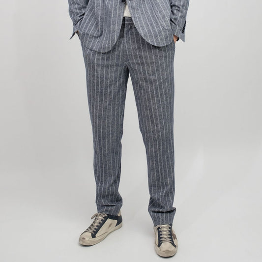 CIRCOLO Blue Pinpoint Piquet Trousers – vooraanzicht