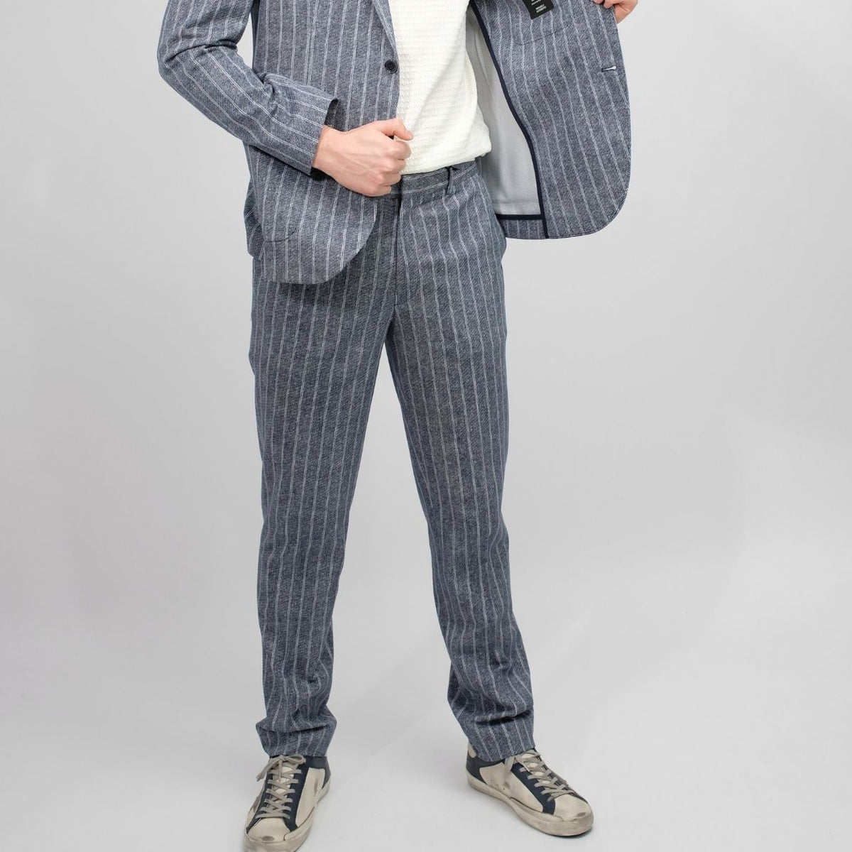 CIRCOLO Blue Pinpoint Piquet Trousers – productbeeld 3