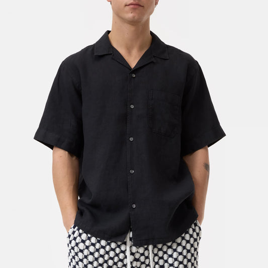 Closed Linen Shirt Black – vooraanzicht