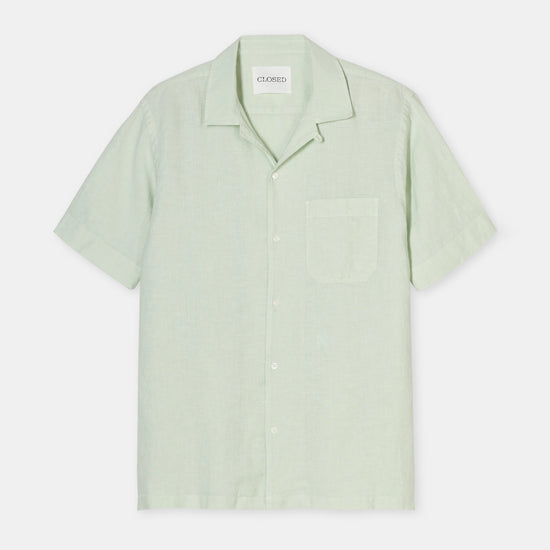 Closed Linen Shirt Bud Green – vooraanzicht