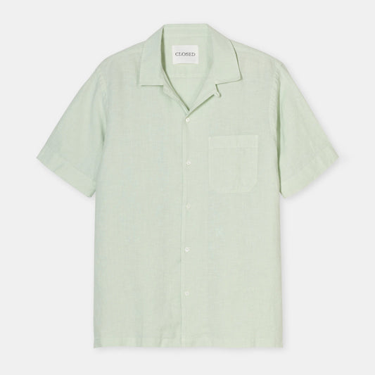 Closed Linen Shirt Bud Green – vooraanzicht