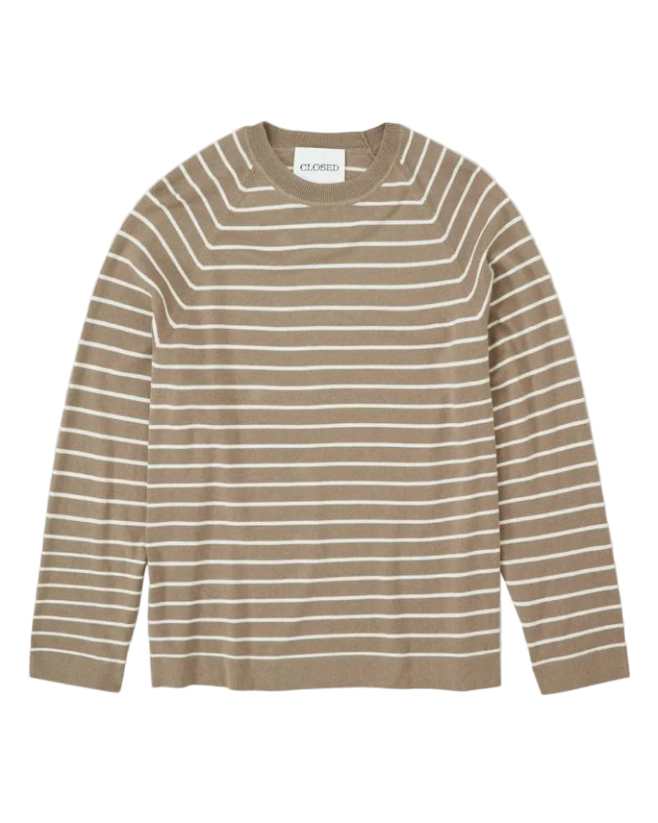 Closed Breton Striped Linen Jumper Light Brown White – productbeeld 1