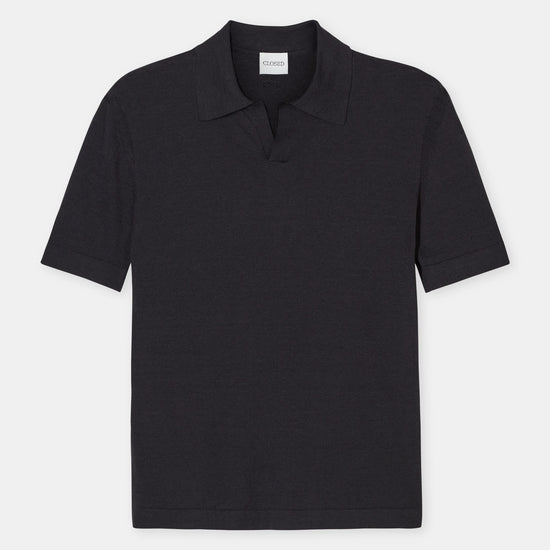 Closed Knitted Polo Black – vooraanzicht