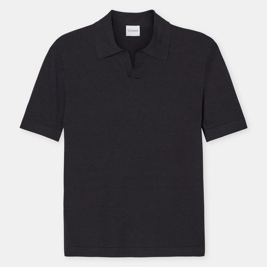 Closed Knitted Polo Black – vooraanzicht