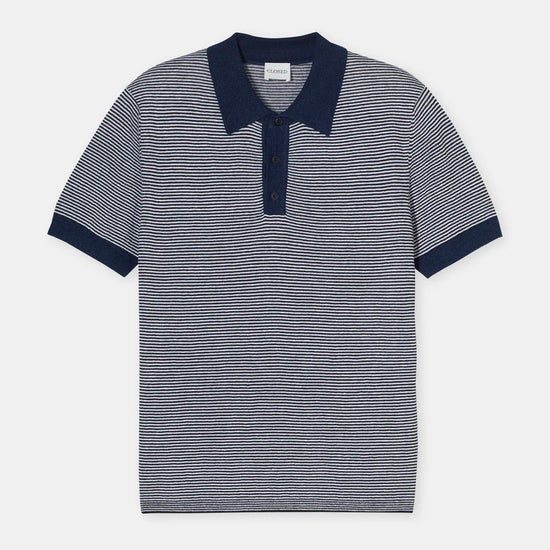 Closed Linen Blend Polo Smoky Blue – vooraanzicht