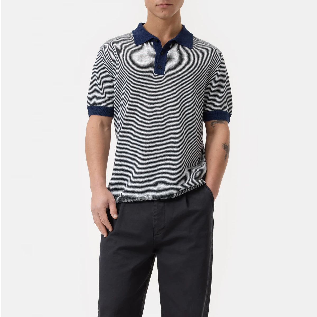 Closed Linen Blend Polo Smoky Blue – productbeeld 2