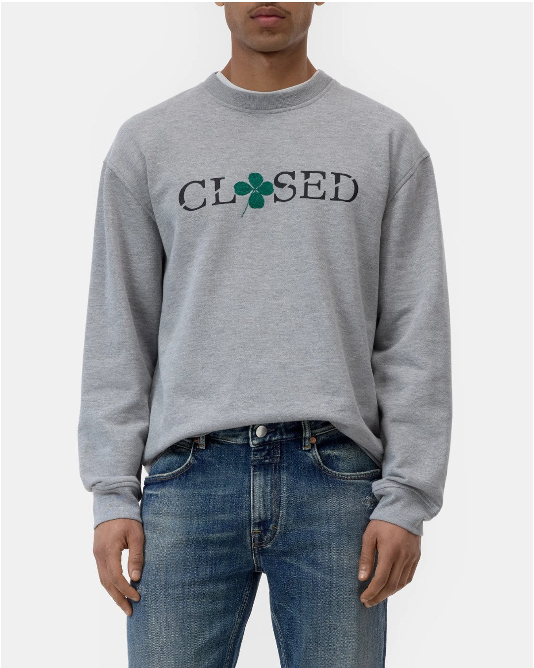 Closed Printed Logo Organic Cotton Sweater Light Grey Melange productfoto 2