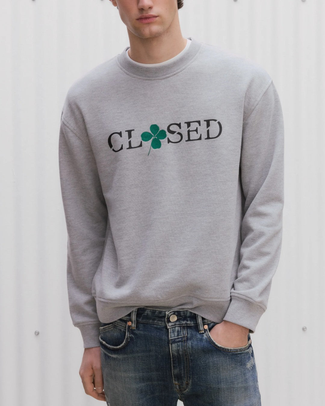 Closed Printed Logo Organic Cotton Sweater Light Grey Melange productfoto 5