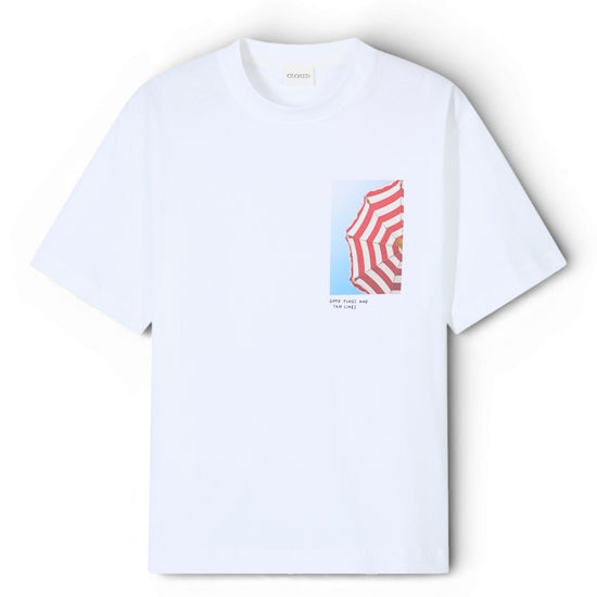 Closed Umbrella Print T-Shirt White — vooraanzicht van het T-shirt