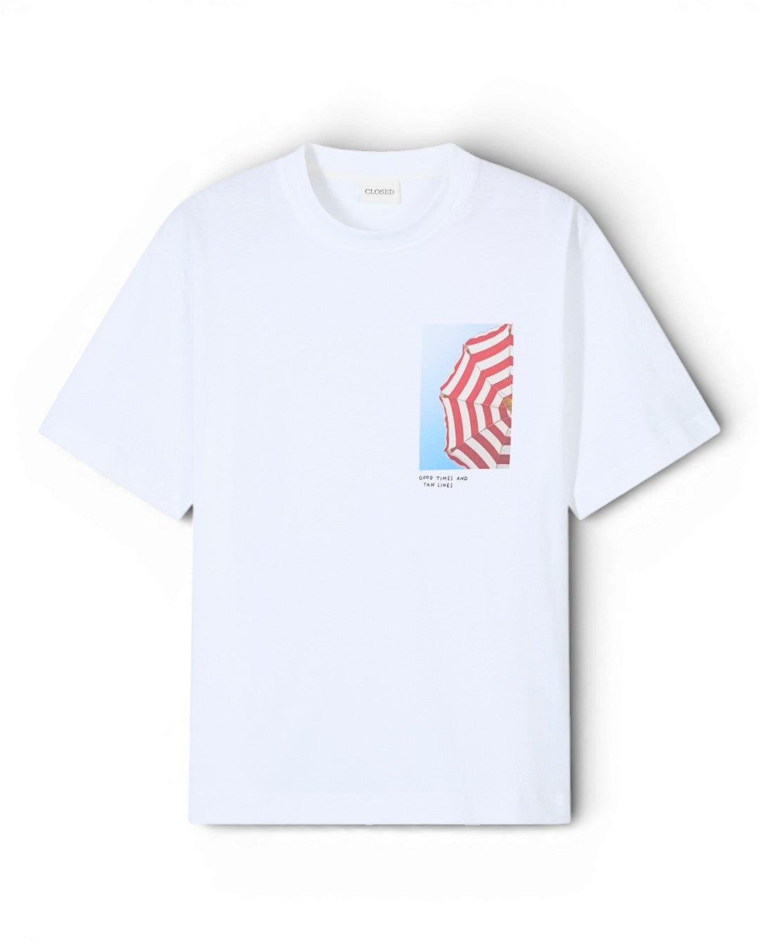 Closed Umbrella Print T-Shirt White — vooraanzicht van het T-shirt