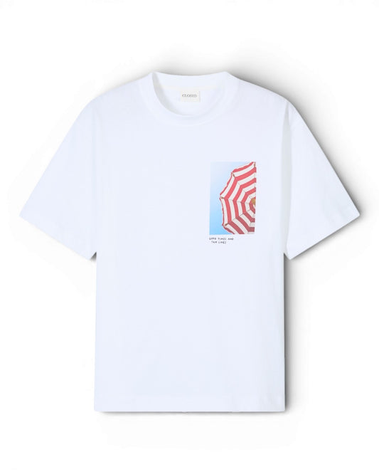 Closed Umbrella Print T-Shirt White — vooraanzicht van het T-shirt