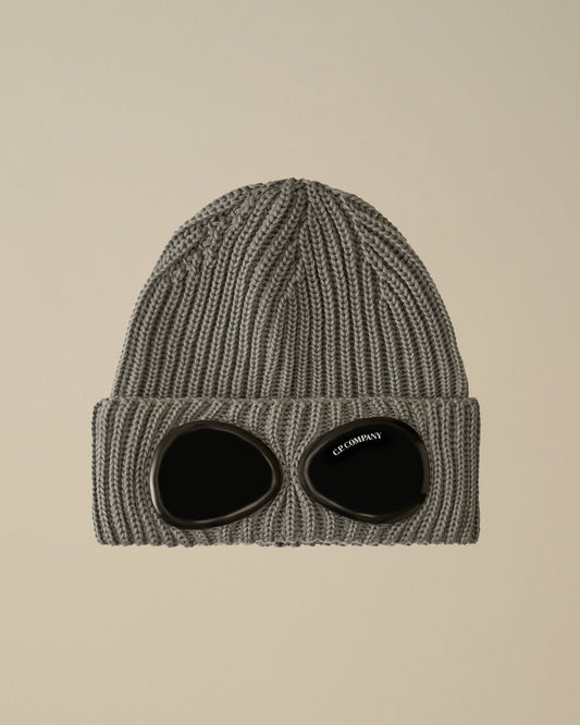 C.P. Company Extrafine Merino Wool Goggle Beanie Griffin Grey vooraanzicht