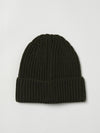 C.P. Company Goggle Beanie Ivy Green detail van de merinowol en goggles